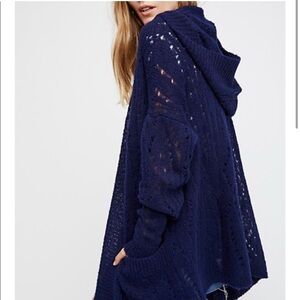 Free People Navy Blue Hooded Cardigan